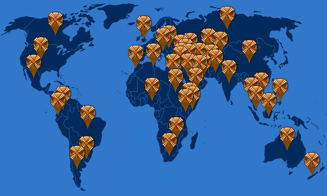 Map of the world showing the over 40 countries Nederles' students come from.